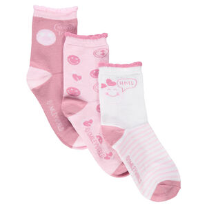 Lot de 3 chaussettes assorties avec bord-côte fantaisie et motif Smiley  