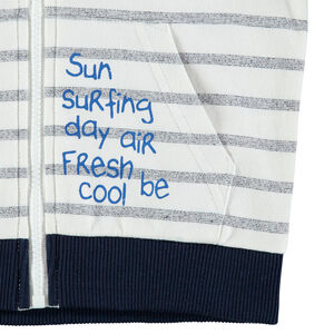 Gilet en molleton rayé à capuche avec inscriptions printées 