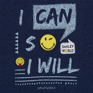 Tee-shirt manches courtes avec inscriptions et badges Smiley 