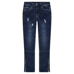 Junior - Jeans effet used et crinkle avec découpes et déchirures 
