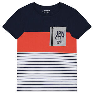 Junior - Tee-shirt manches courtes avec poche zippée et rayures 