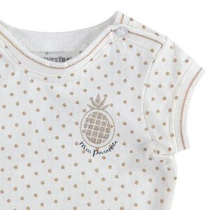 Robe manches courtes à pois dorés et ananas printé 