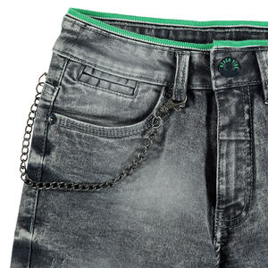 Junior - Bermuda en jeans gris effet used avec chaînette amovible 