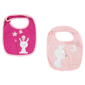 Lot de 2 bavoirs fantaisie brodés en coton éponge  
