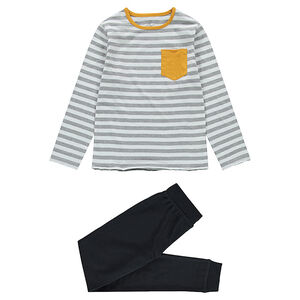 Junior - Pyjama en jersey avec haut rayé et pantalon avec texte printé 