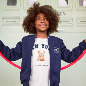 Gilet manches longues à col teddy et broderie fille 