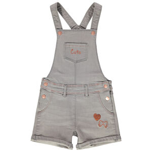 Salopette short en jeans à badges et broderies  