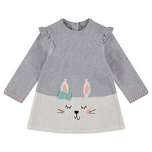 Robe manches longues en tricot avec lapin en jacquard et volants 