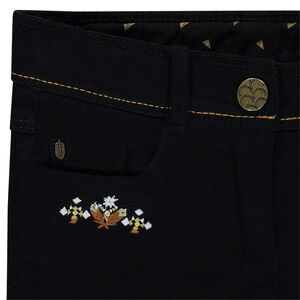 Pantalon en twill avec broderies florales 
