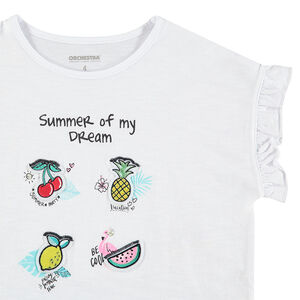 Tee-shirt manches courtes avec fruits patchés et manches volantées 