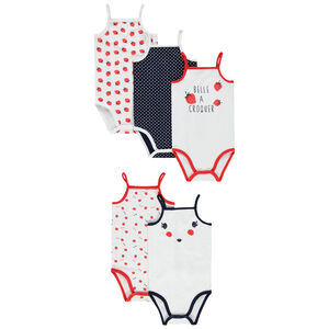 Lot de 5 bodies à fines bretelles print pois et fraises 