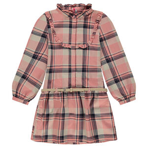 Robe manches longues à larges carreaux et ceinture amovible 