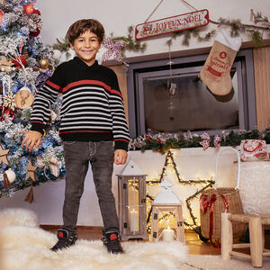 Pull en maille côtelée à rayures et col châle 