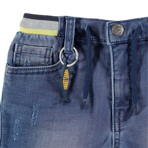 Bermuda en jean effet used à taille élastiquée rayée 