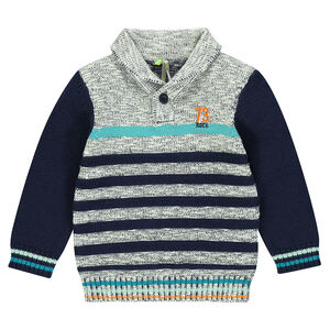 Pull en tricot col châle avec rayures contrastées 