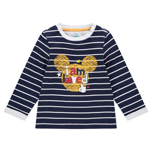 Tee-shirt manches longues à rayures contrastées avec Mickey printé Disney 