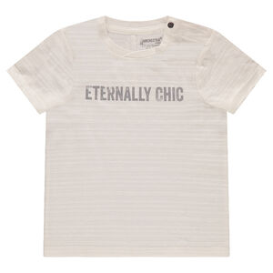 Tee-shirt manches courtes effet rayé avec message printé sur le devant 