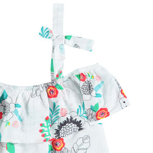 Robe volantée à épaules ajourées avec fleurs imprimées all-over 