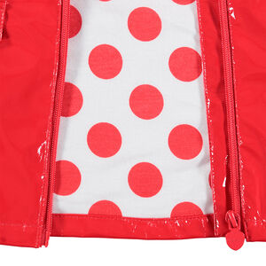 Coupe-vent en vynil à capuche rouge avec doublure à pois 