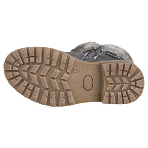 Bottines effet argentées avec col en fausse fourrure et boucle fantaisie 