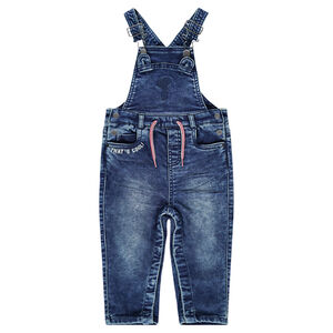 Salopette en jeans effet used avec broderie et cordons de serrage 