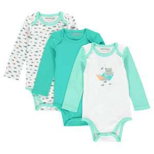 Lot de 3 bodies manches longues unis/imprimé ouverture adaptée à l'âge 