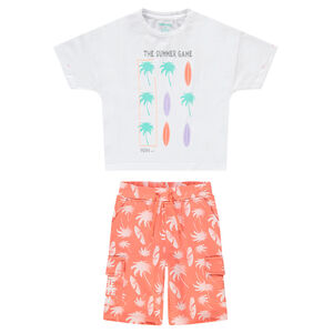 Ensemble avec tee-shirt et bermuda print palmiers et surfs 