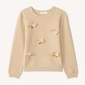 Pull fille en tricot mousse avec nœuds en relief 