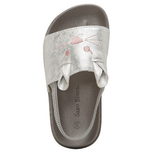 Nu-pieds forme mule avec détails brodés souris et lanière élastiquée 