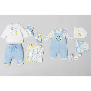 Chaussons en coton bio avec nuage bleu brodé Smiley 