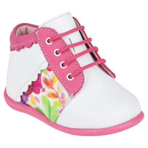 Bottillons blancs en cuir à lacets et print fleuri 