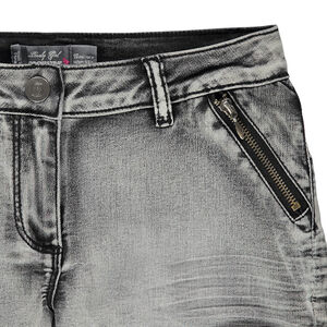 Junior - Short en jeans délavé à zip et franges 