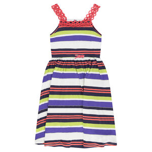 Junior - Robe longue rayée all-over avec bretelles en guipure 