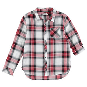 Junior - Chemise manches longues à grands carreaux contrastés et poche 