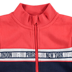 Jogging bicolore avec gilet zippé pantalon en molleton uni 