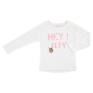 Tee-shirt manches longues en jersey avec message printé et galons frangés 