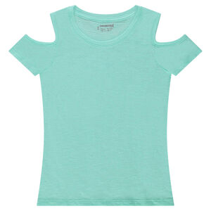 Junior - Tee-shirt manches courtes chiné à épaules ajourées 