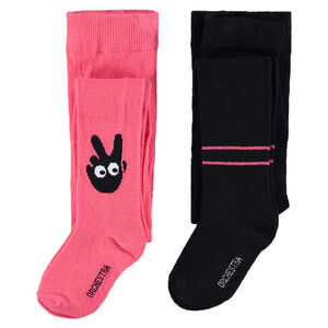 Lot de 2 collants épais avec main et rayures en jacquard 