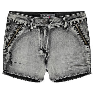 Junior - Short en jeans délavé à zip et franges 