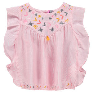 Tunique sans manches à fines rayures et broderies 