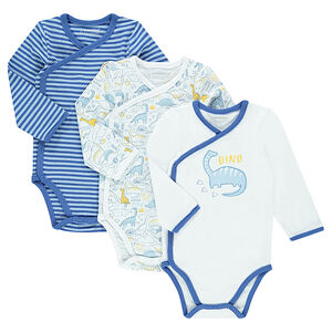 Lot de 3 bodies manches longues en jersey print dinosaures 