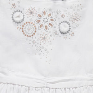 Robe manches courtes avec fleurs printées pailletées et noeud 