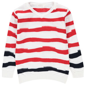 Pull en tricot avec rayures contrastées en jacquard 