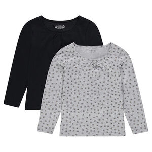 Lot de 2 tee-shirts manches longues uni/imprimé 