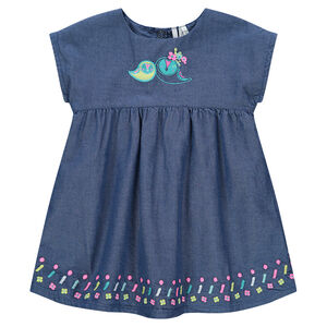 Robe manches courtes en chambray avec motifs brodés 