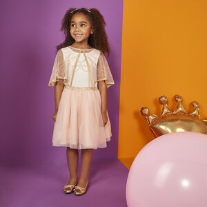 Robe de cérémonie avec cape en tulle effet ailes pailletées fille 