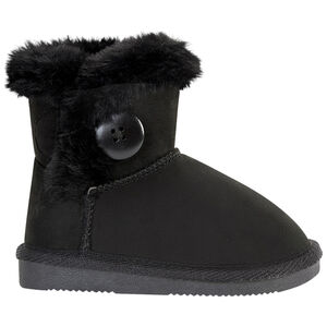 Bottines noires en suédine avec détails en fourrure et bouton fantaisie fille 