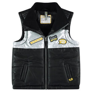 Doudoune sans manches bicolore doublée micropolaire avec badges 