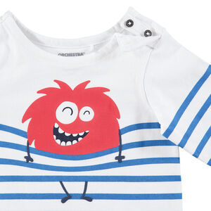 Marinière en jersey avec monstre rouge printé 