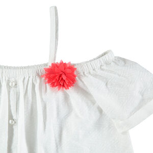 Top court en maille fantaisie avec fleur en tulle 